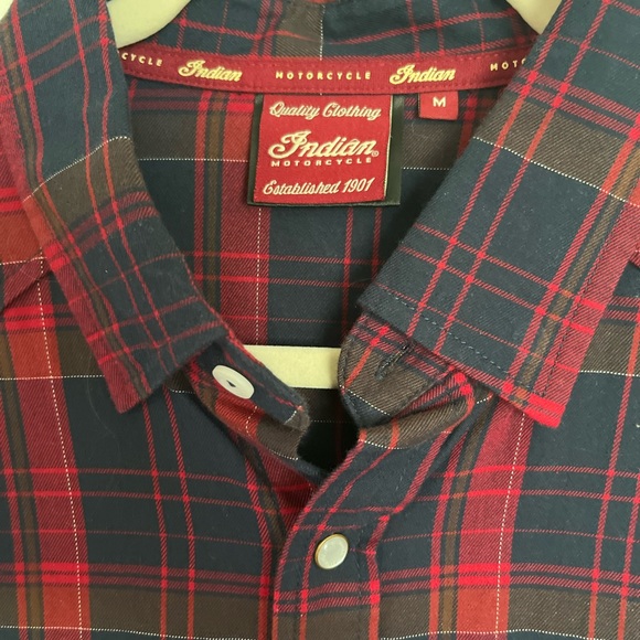 Indian Motorcycle Plaid Cotton Embroidered Western Pearl Snap Shirt M - Picture 2 of 13